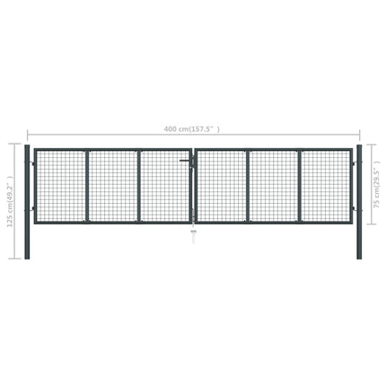 Cancello per Giardino in Acciaio Zincato 400x125cm Grigio
