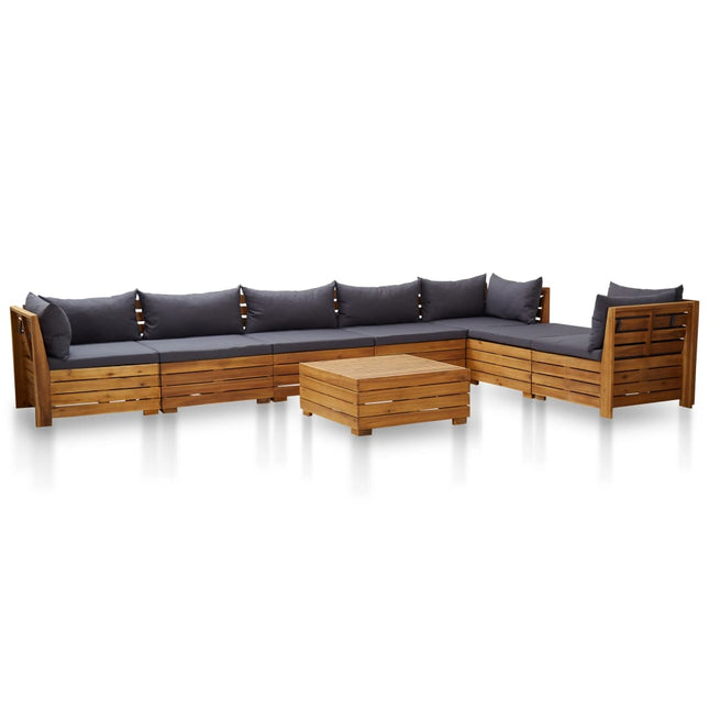 Set Divani Giardino 8 pz con Cuscini Legno Acacia Grigio Scuro