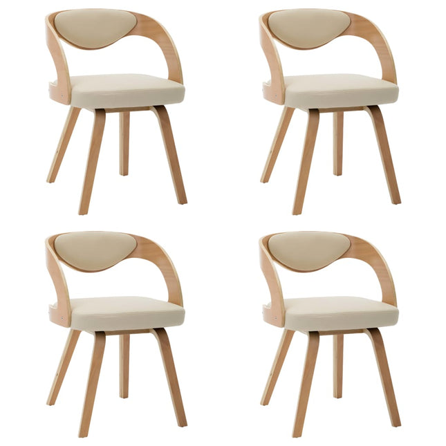 Sedie da Pranzo 4 pz in Legno Curvato e Similpelle Crema