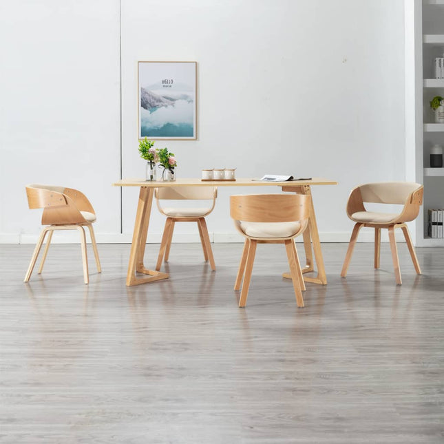 Sedie da Pranzo 4 pz in Legno Curvato e Similpelle Crema