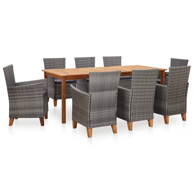 Set Pranzo da Giardino 9 pz Polyrattan e Legno d'Acacia Grigio