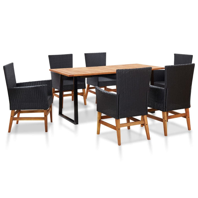 Set da Pranzo da Giardino 7 pz Nero in Polyrattan e Acacia