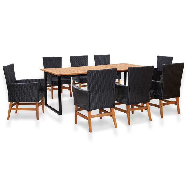 Set da Pranzo da Giardino 9 pz Nero in Polyrattan e Acacia