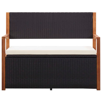 Cassapanca 115 cm in Polyrattan e Legno Massello di Acacia Nero