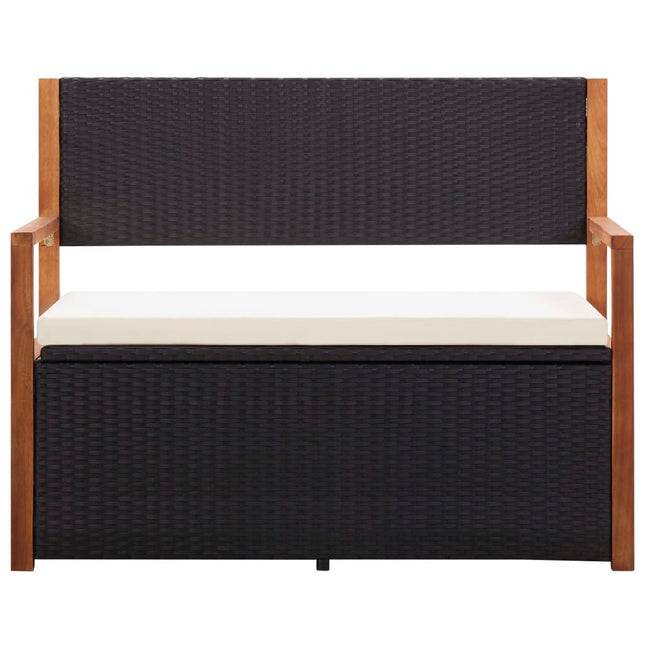 Cassapanca 115 cm in Polyrattan e Legno Massello di Acacia Nero