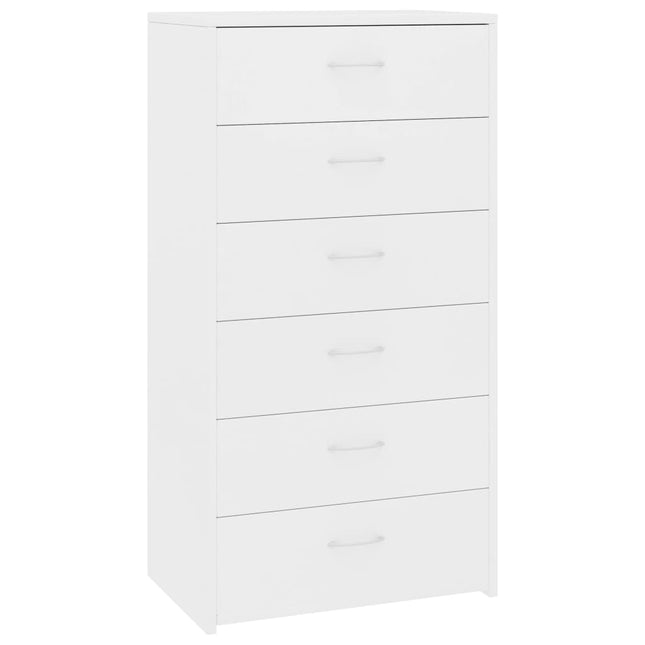 Credenza con 6 Cassetti Bianca 50x34x96 cm in Legno Multistrato