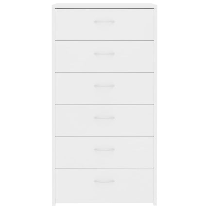 Credenza con 6 Cassetti Bianca 50x34x96 cm in Legno Multistrato