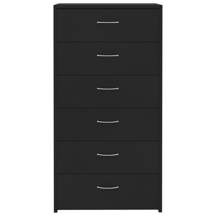 Credenza con 6 Cassetti Nera 50x34x96 cm in Legno Multistrato