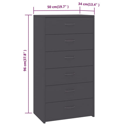 Credenza con 6 Cassetti Grigio 50x34x96 cm in Legno Multistrato