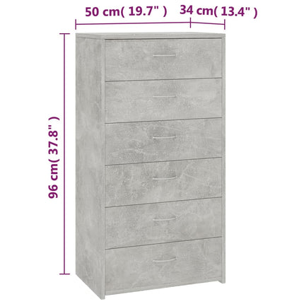 Credenza 6 Cassetti Grigio Cemento 50x34x96cm Legno Multistrato