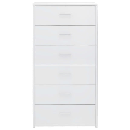 Credenza 6 Cassetti Bianco Lucido 50x34x96 cm Legno Multistrato