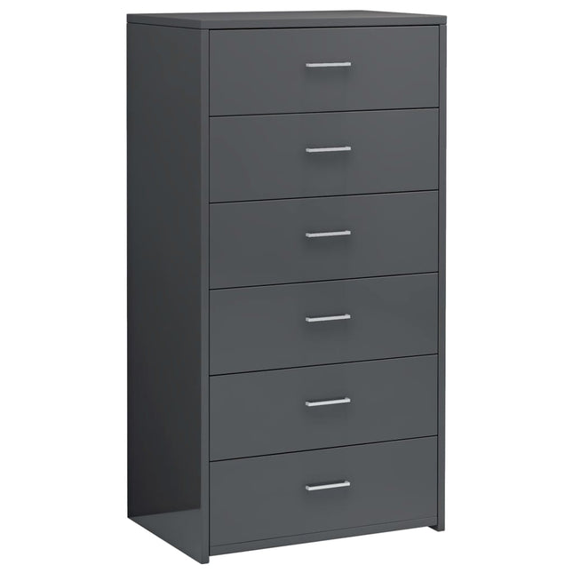 Credenza 6 Cassetti Grigio Lucido 50x34x96 cm Legno Multistrato