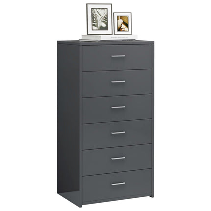 Credenza 6 Cassetti Grigio Lucido 50x34x96 cm Legno Multistrato