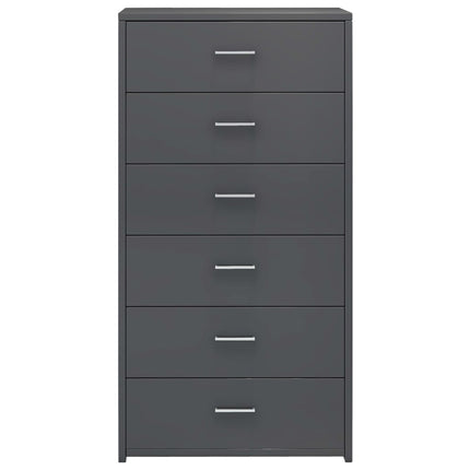 Credenza 6 Cassetti Grigio Lucido 50x34x96 cm Legno Multistrato