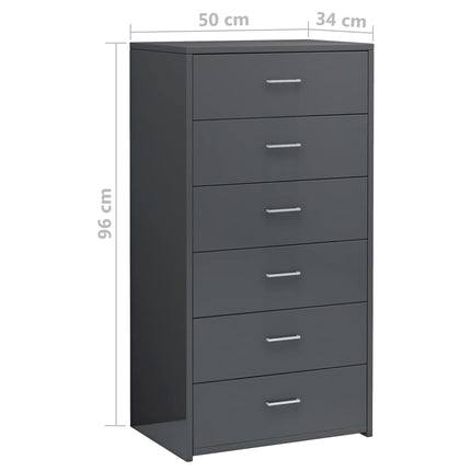 Credenza 6 Cassetti Grigio Lucido 50x34x96 cm Legno Multistrato