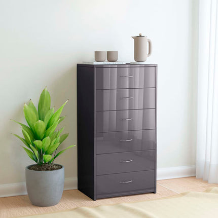 Credenza 6 Cassetti Grigio Lucido 50x34x96 cm Legno Multistrato