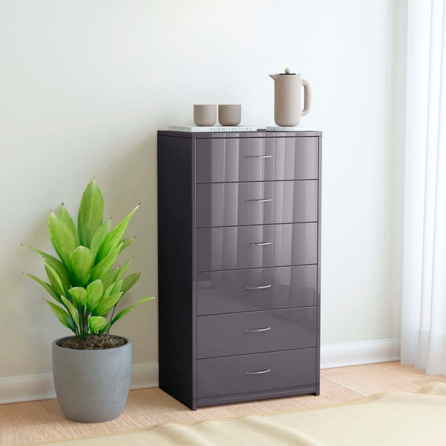 Credenza 6 Cassetti Grigio Lucido 50x34x96 cm Legno Multistrato