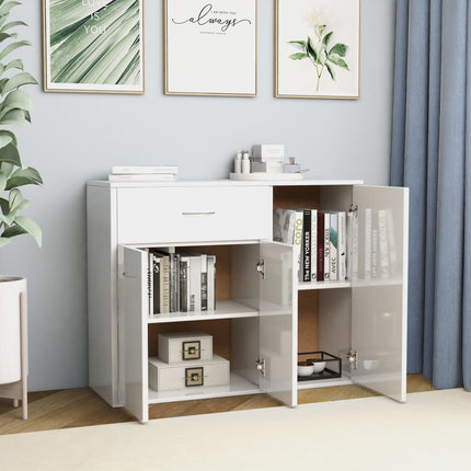 Credenza Bianco Lucido 88x30x70 cm in Legno Multistrato
