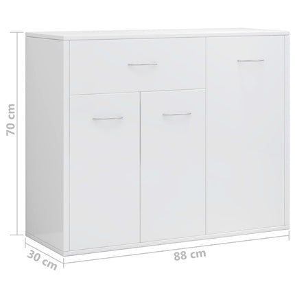Credenza Bianco Lucido 88x30x70 cm in Legno Multistrato