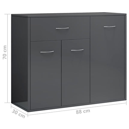 Credenza Grigio Lucido 88x30x70 cm in Legno Multistrato