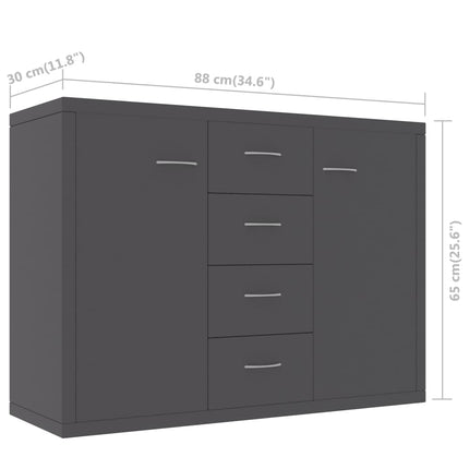Credenza Grigia 88x30x65 cm in Legno Multistrato