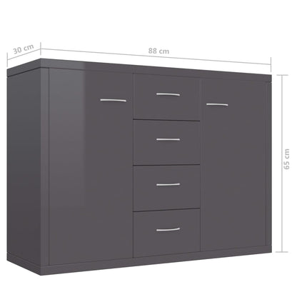 Credenza Grigio Lucido 88x30x65 cm in Legno Multistrato