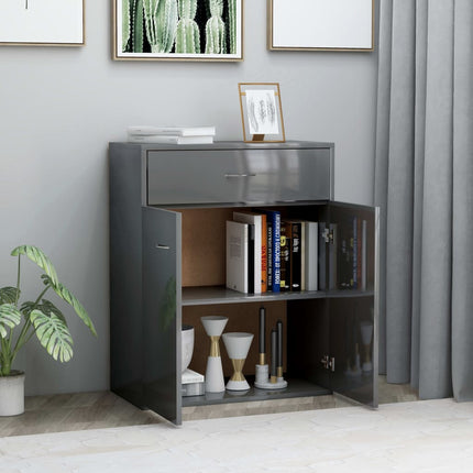 Credenza Grigio Lucido 60x30x75 cm in Legno Multistrato