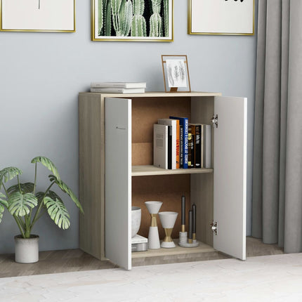 Credenza Bianco e Rovere Sonoma 60x30x75cm in Legno Multistrato