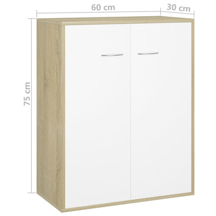 Credenza Bianco e Rovere Sonoma 60x30x75cm in Legno Multistrato