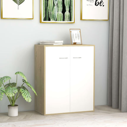 Credenza Bianco e Rovere Sonoma 60x30x75cm in Legno Multistrato