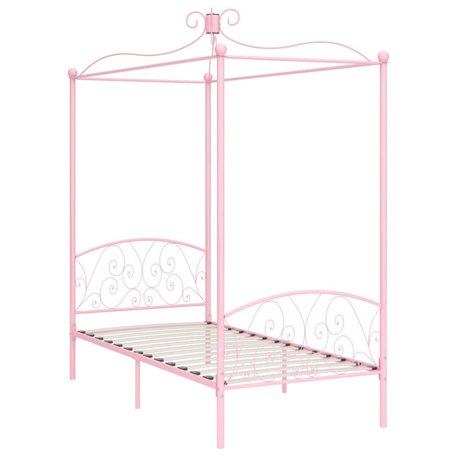 Letto a Baldacchino Rosa in Metallo 90x200 cm