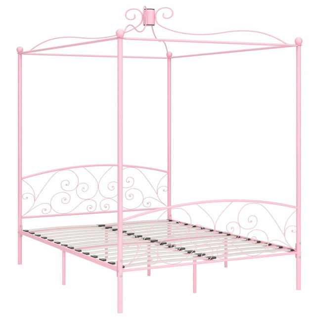 Letto a Baldacchino Rosa in Metallo 160x200 cm