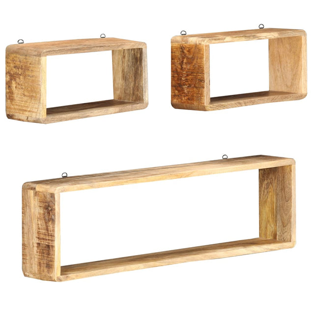 Set Mensole Cubiche da Parete 3 pz in Legno Massello di Mango