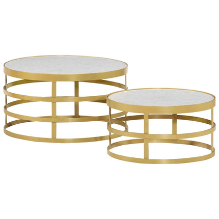 Set Tavolini da Salotto 2 pz Marmo Ottone e Bianco