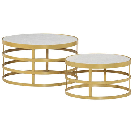 Set Tavolini da Salotto 2 pz Marmo Ottone e Bianco