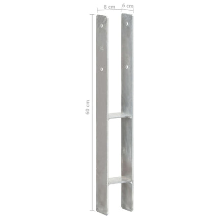 Picchetti per Recinzione 2 pz Argento 8x6x60 cm Acciaio Zincato