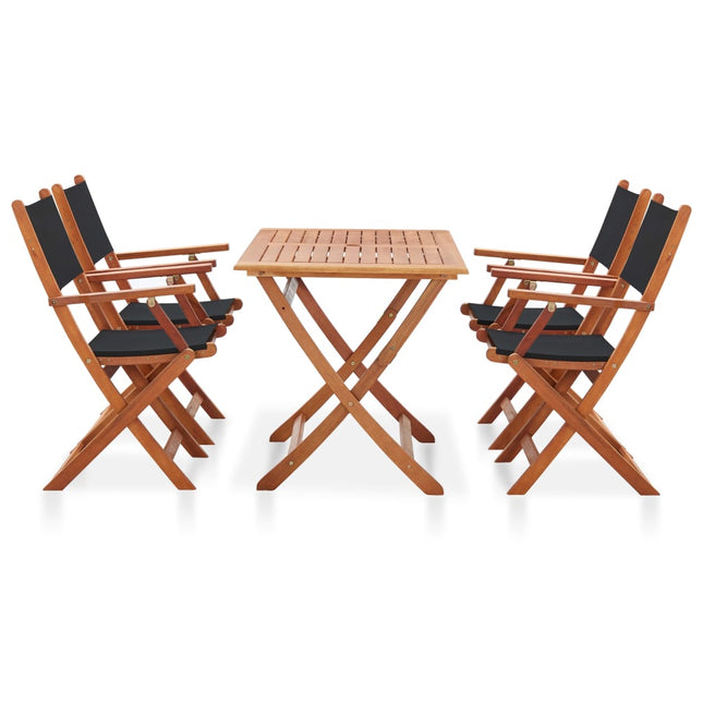 Set da Pranzo da Esterno 5 pz Nero in Massello di Eucalipto