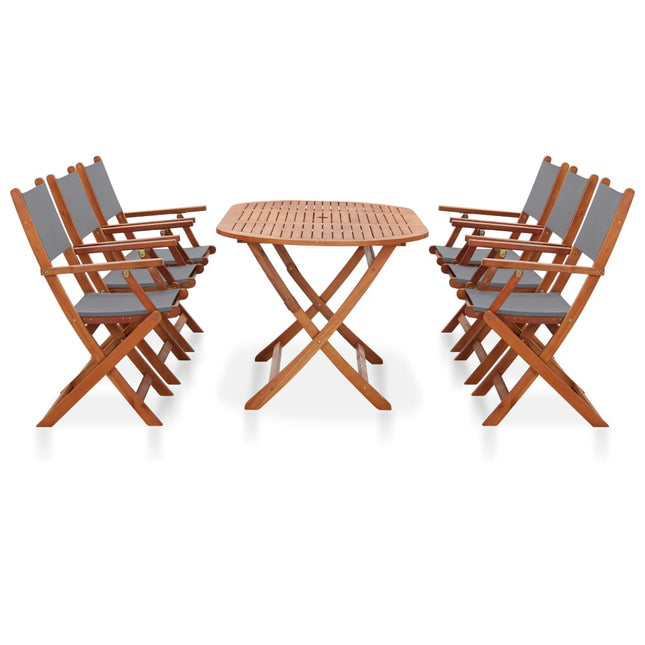Set Pranzo da Giardino 7 pz Grigio Legno Eucalipto e Textilene