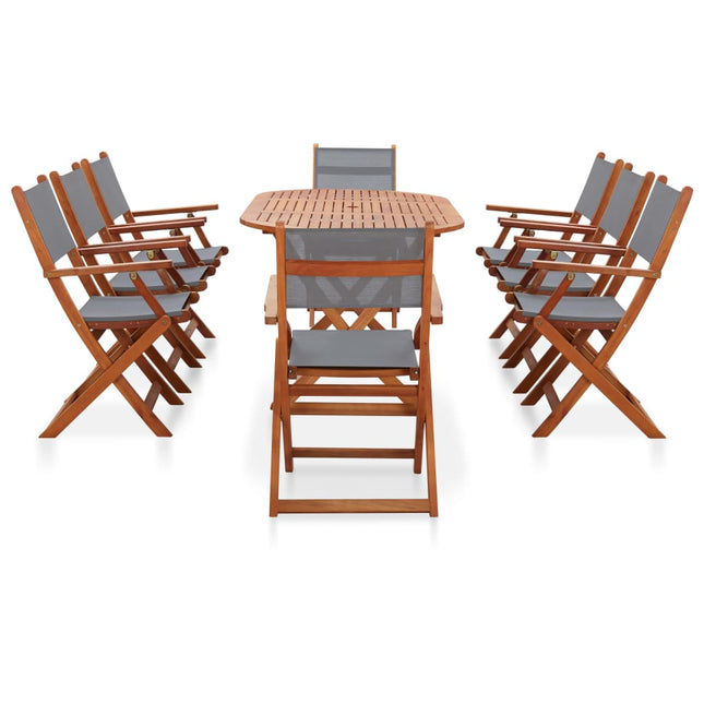 Set Pranzo da Giardino 9 pz Grigio Legno Eucalipto e Textilene