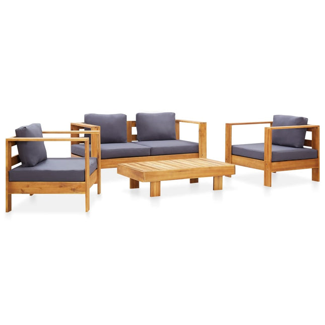 Set Divani da Giardino 4 pz con Cuscini Grigio Legno di Acacia