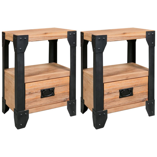 Comodini 2 pz Legno Massello di Acacia e Acciaio 40x30x54 cm