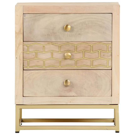 Comodino Oro 40x30x50 cm in Legno Massello di Mango