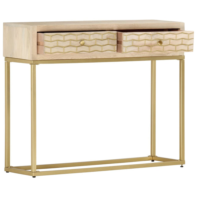 Tavolo Consolle Oro 90x30x75 cm Legno Massello di Mango