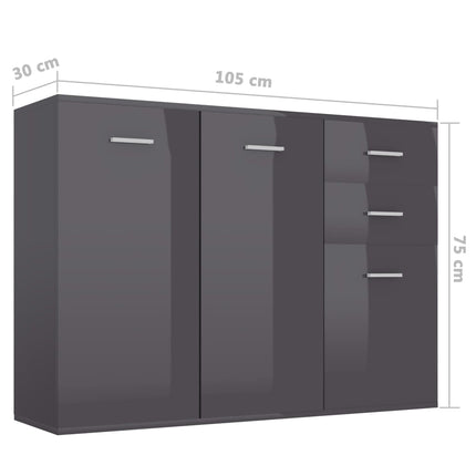 Credenza Grigio Lucido 105x30x75 cm in Legno Multistrato