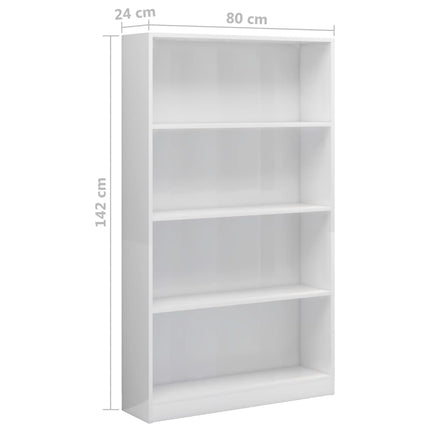 Libreria 4 Ripiani Bianco Lucido 80x24x142 cm Legno Multistrato