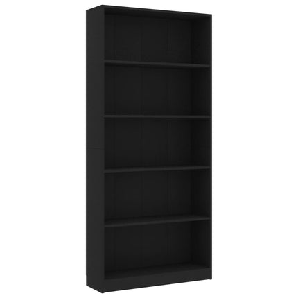 Libreria a 5 Ripiani Nera 80x24x175 cm in Legno Multistrato