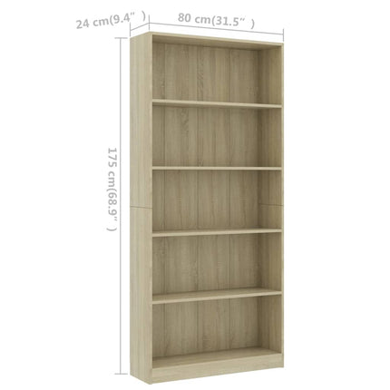 Libreria 5 Ripiani Rovere Sonoma 80x24x175 cm Legno Multistrato