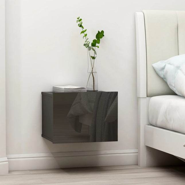 Comodino Grigio Lucido 40x30x30 cm in Legno Multistrato