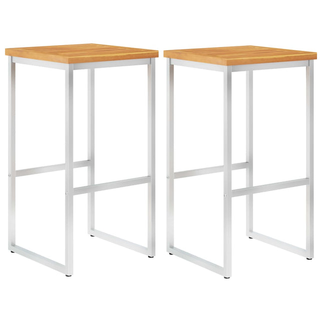 Sgabelli da Bar 2 pz in Legno Massello di Acacia e Acciaio Inox