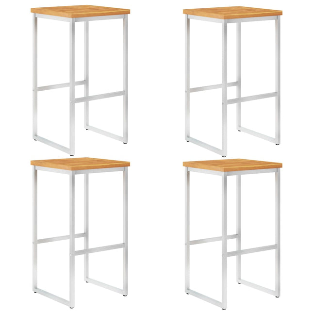 Sgabelli da Bar 4 pz in Legno Massello di Acacia e Acciaio Inox